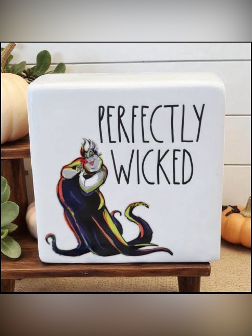 NWT Rae Dunn 4x4 Ceramic block with 'Perfectly Wicked' text